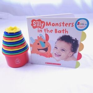 Scholastic's Silly Monsters In The Bath Book & Brightly Colored Stacking Blocks
